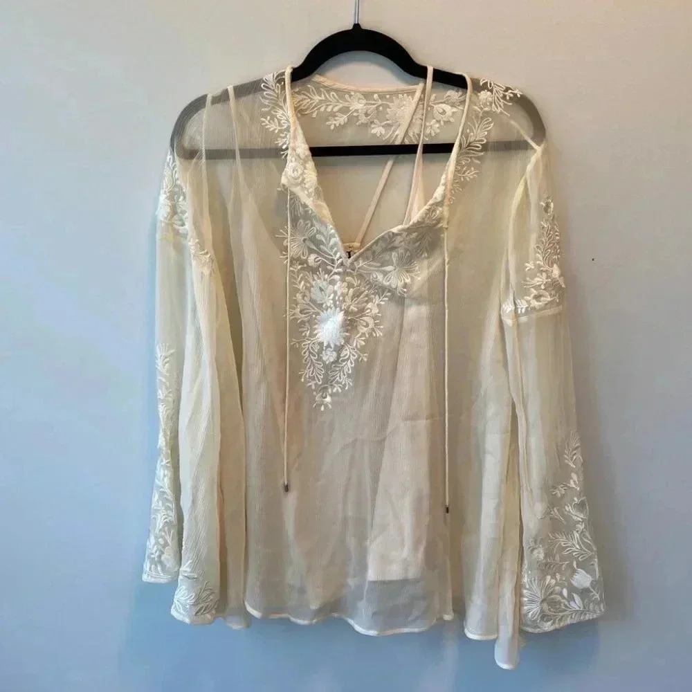 Haute Hippie Floral Peasant Blouse Antique Ivory - Picture 2 of 11